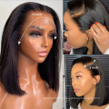 Hot selling straight lace frontal human hair wig pre plucked transparent lace bob wigs short virgin human hair lace wigs